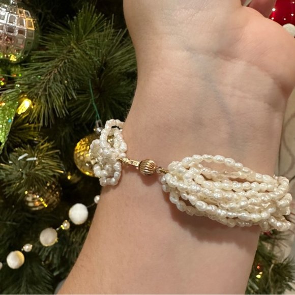 Harber Co | Antique 14k solid gold multiple strand Rice Pearl Bracelet - Picture 4 of 9